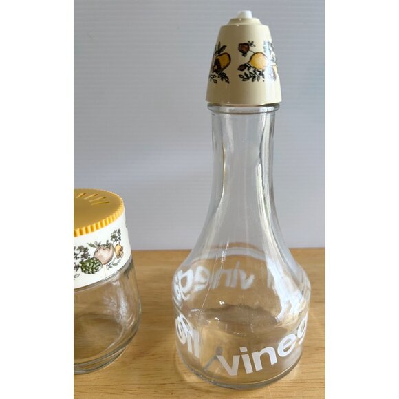 Gemco Oil & Vinegar Jar SET VTG Glass Cruet & Spice Fruit&Vegetable Design READ - Picture 3 of 8